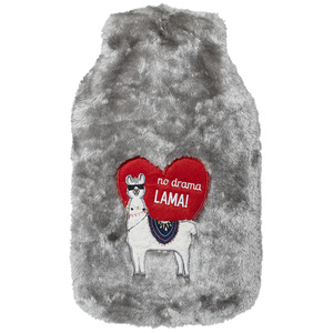 Bouillotte grise BIG 1.8L SOXO en couverture fourrure LAMA HEART cadeau
