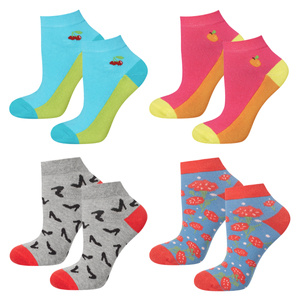 Lot de 4 paires de socquettes colorées SOXO pour femme | motifs amusants colorés