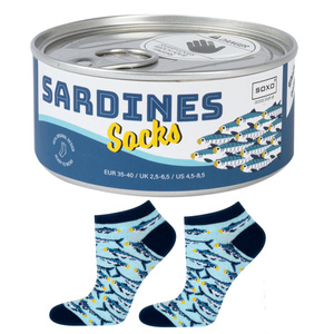 Pieds de femme colorés SOXO GOOD STUFF drôles de sardines dans une boîte pour un cadeau
