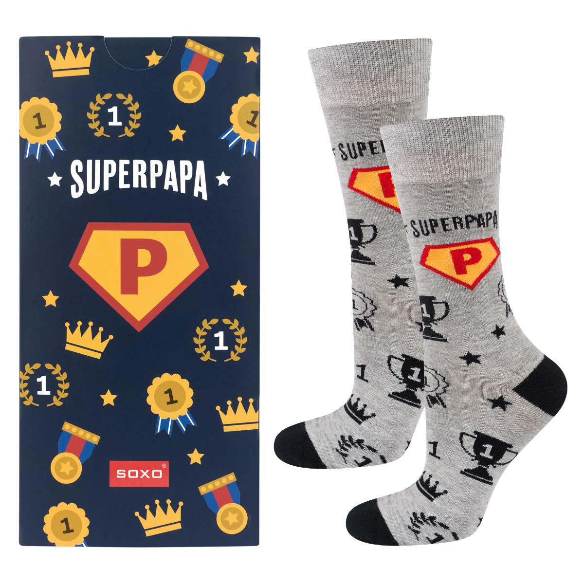 Chaussettes SOXO colorées pour hommes avec l'inscription SuperPapa, Cadeau fête des pères - 12,99 €