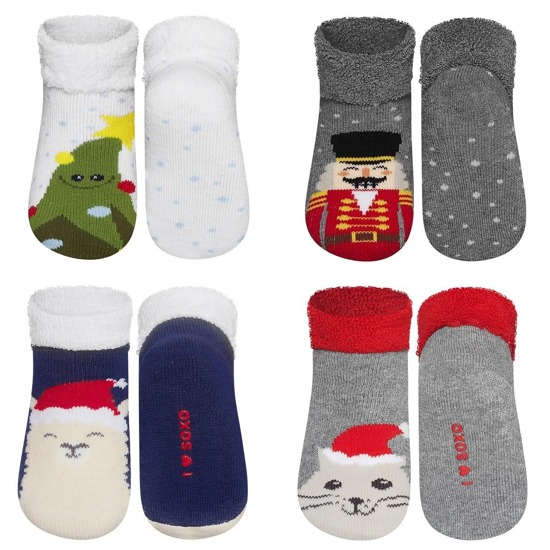 4 paires de chaussettes de Noël pour enfants SOXO colorées, tissu éponge taille 16-18