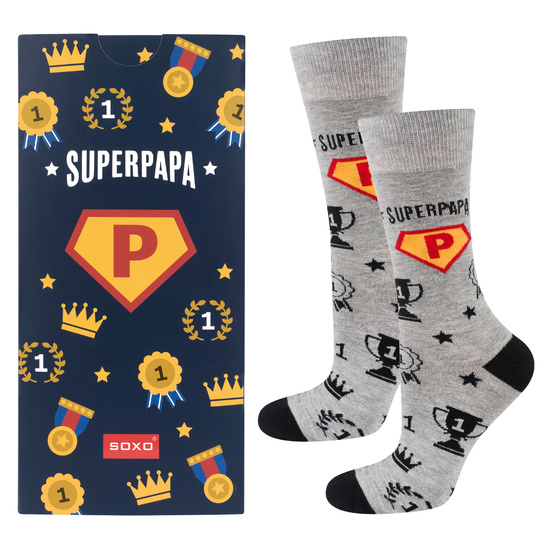 Chaussettes SOXO colorées pour hommes avec l'inscription "SuperPapa" | Cadeau fête des pères