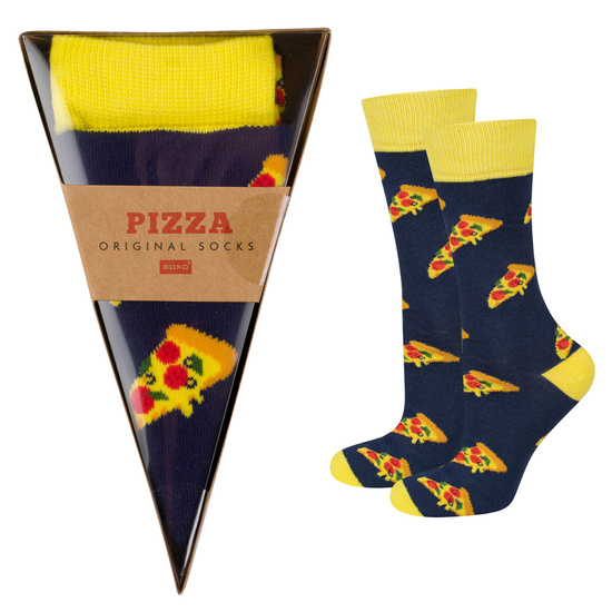 Chaussettes SOXO colorées pour hommes et femmes avec pizza dans une boîte | cadeau pour un homme | cadeau pour femme
