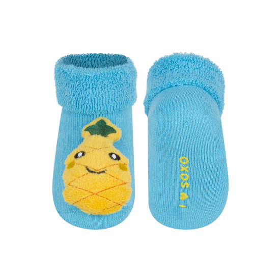 Chaussettes bébé SOXO bleues avec hochet ananas 3D
