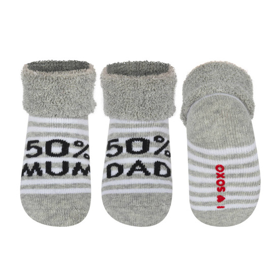 Chaussettes bébé SOXO grises avec inscriptions rayées