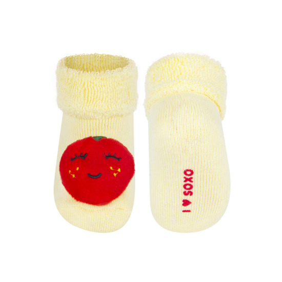 Chaussettes bébé SOXO jaunes avec hochet fraise 3D