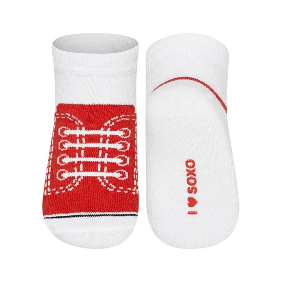 Chaussettes bébé SOXO rouges, baskets avec inscriptions
