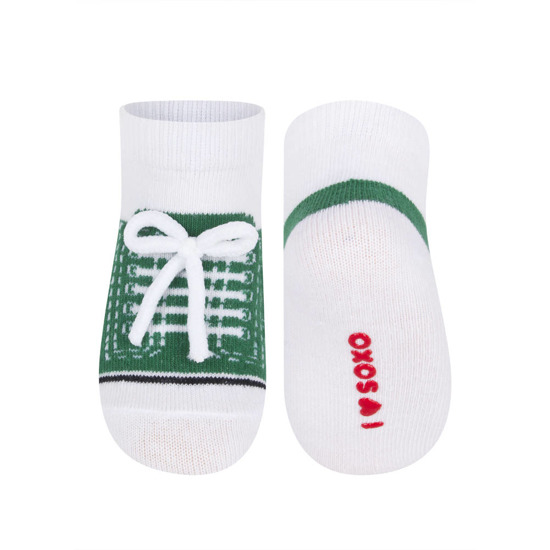 Chaussettes bébé SOXO vertes, baskets avec inscriptions