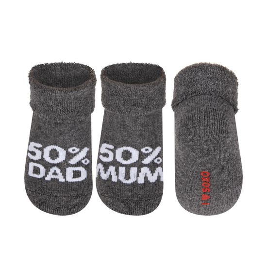 Chaussettes bébé grises SOXO avec inscriptions