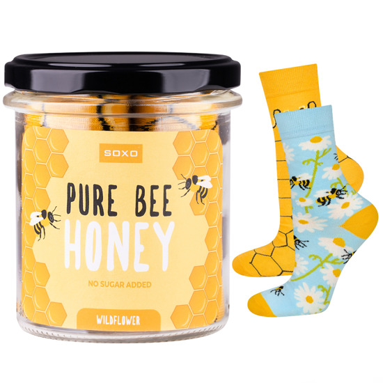 Chaussettes colorées SOXO GOOD STUFF pour femmes drôles de pur miel d'abeille dans un pot un cadeau pour elle