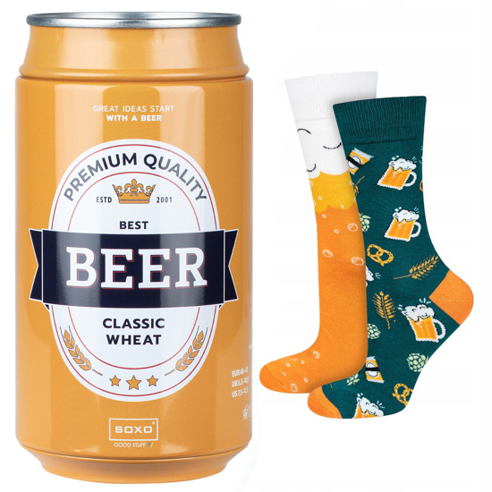 Chaussettes colorées pour hommes SOXO GOOD STUFF, bière de blé classique amusante dans une boîte pour un cadeau
