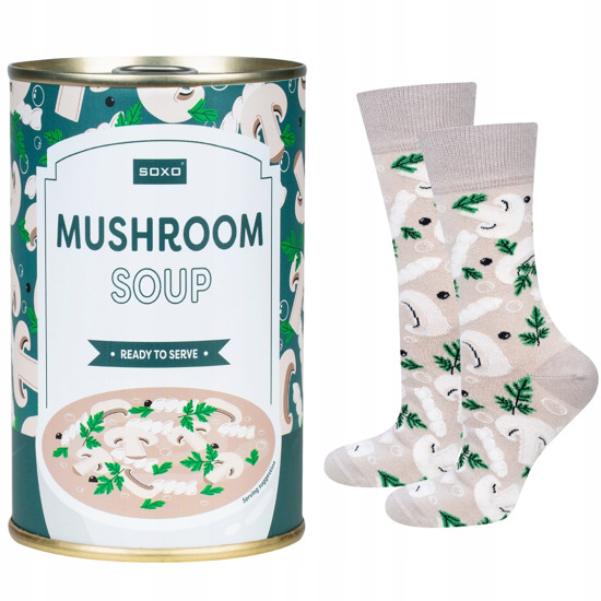 Chaussettes pour hommes | Soupe aux champignons SOXO GOOD STUFF pour femmes en boîte, joyeuse, colorée comme cadeau pour lui | pour elle unisexe