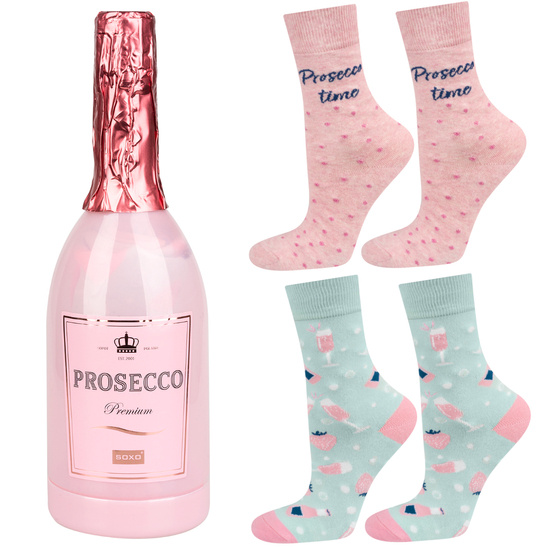 Ensemble de 2x chaussettes pour femmes SOXO joyeux Prosecco dans une bouteille un cadeau pour elle
