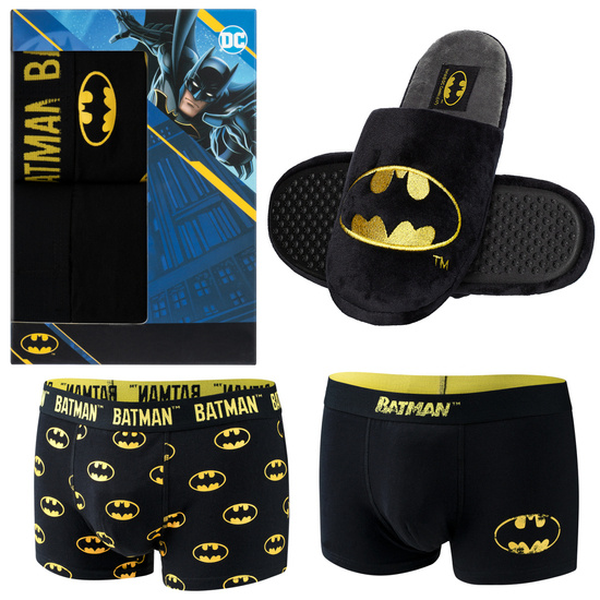 Lot de 2 caleçons Batman pour homme et pantoufles Batman une idée parfaite pour un cadeau de Noël.