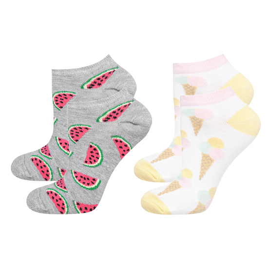 Lot de 2 paires de socquettes colorées SOXO pour femme | glaces et pastèques