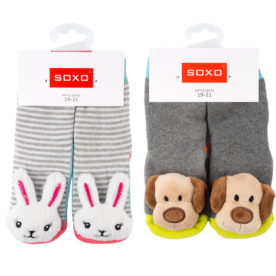 Lot de 2x chaussettes colorées SOXO pour bébé avec hochet