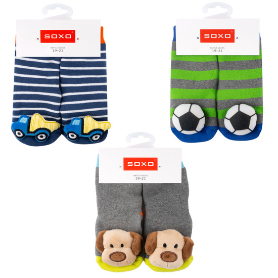Lot de 3x chaussettes colorées SOXO pour bébé avec hochet