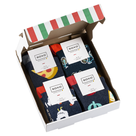 Lot de 4 chaussettes homme SOXO GOOD STUFF dans une boîte à pizza