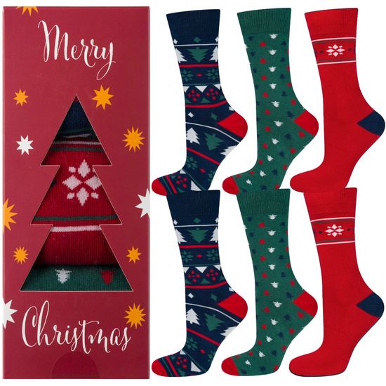 Set 3x chaussettes colorées pour hommes SOXO GOOD STUFF joyeux Noël cadeau chaussettes en coton