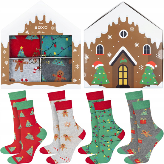 Set 4x chaussettes colorées pour femmes SOXO GOOD STUFF joyeux Noël cadeau chaussettes en coton