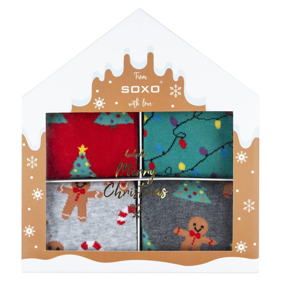Set 4x chaussettes colorées pour hommes SOXO GOOD STUFF joyeux Noël cadeau chaussettes en coton