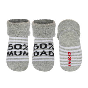Chaussettes bébé SOXO grises avec inscriptions rayées
