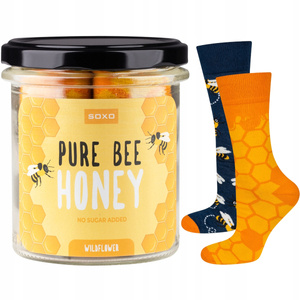 Chaussettes colorées SOXO GOOD STUFF Pure Bee Honey dans un pot de coton amusant