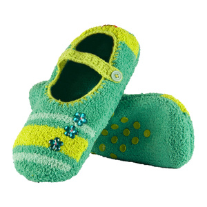 Chaussons femme SOXO en peluche avec abs - "Fleur Verte"