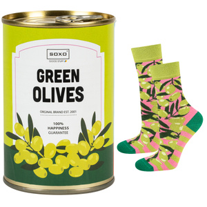 Drôle de chaussettes olives dans une boîte SOXO BON MARCHÉ pour un cadeau pour femme