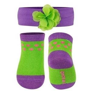 Ensemble bébé violet-vert chaussettes SOXO avec bandeau