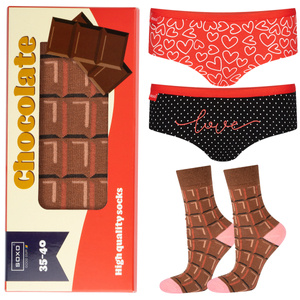 Lot de 2x culottes femme SOXO culotte coton Saint Valentin et 1x chaussettes femme chocolat