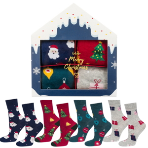 Lot de 4 chaussettes femme Soxo | Chalet de Noël | Cadeau pour elle | Noël | chaussettes gaies colorées