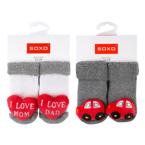 Lot de 2x chaussettes colorées SOXO pour bébé avec hochet