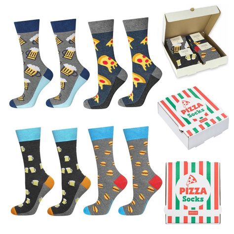 Lot de 4x chaussettes homme SOXO GOOD STUFF dans une boîte à pizza | cadeau original pour un homme