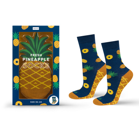 Chaussettes SOXO Femme | Homme | Ananas dans une boîte | Idée cadeau amusante | Unisexe