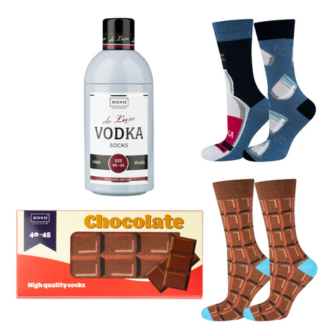 Lot de 2x chaussettes colorées SOXO Homme Vodka et chocolat pour un cadeau 