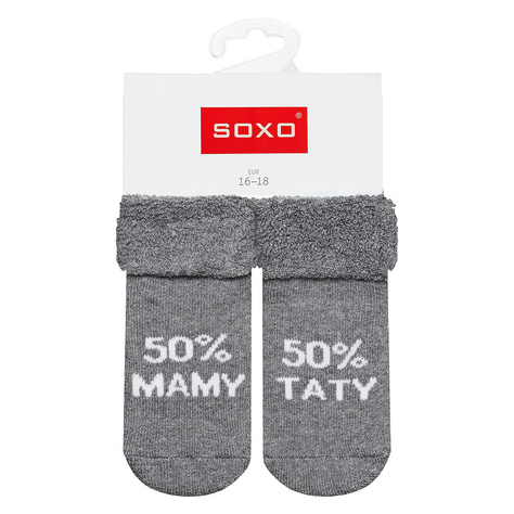 Chaussettes grises pour bébé SOXO avec inscription 