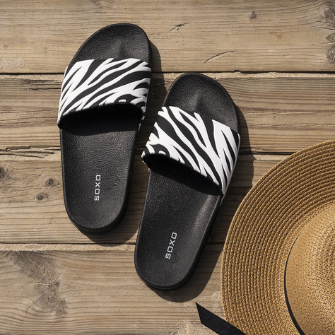 Tongs de plage SOXO Zebra Premium pour femmes et hommes, idéales pour les vacances d'été et la piscine, en caoutchouc