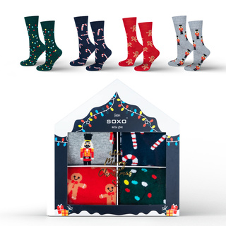 Set 4x chaussettes colorées pour hommes SOXO GOOD STUFF joyeux Noël cadeau chaussettes en coton
