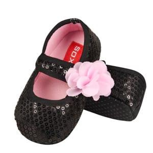 Chaussons bébé ballerines SOXO avec un nœud rose