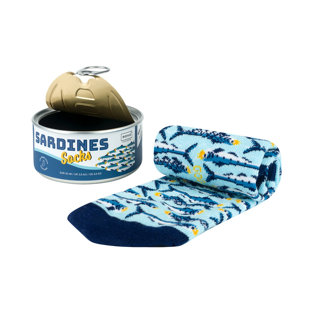 Pieds de femme colorés SOXO GOOD STUFF drôles de sardines dans une boîte pour un cadeau