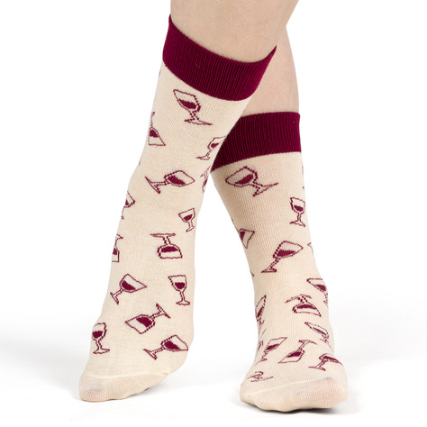 Lot de 2 chaussettes pour femmes SOXO GOOD STUFF drôles de vin rouge et blanc dans une bouteille cadeau