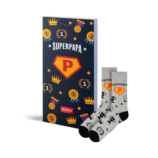Chaussettes colorées SOXO pour homme avec l'inscription "SuperPapa" | cadeau pour la fête des pères
