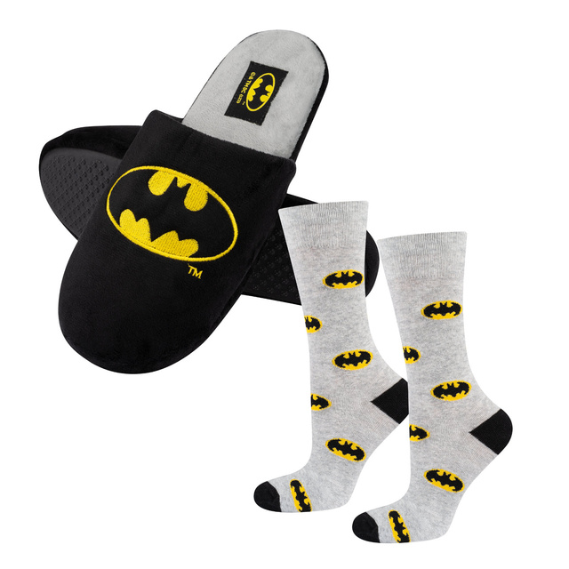 Lot de 1x chaussettes colorées SOXO Batman pour homme et 1x pantoufles Batman pour homme 