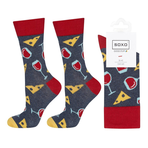 SOXO GOOD STUFF chaussettes colorées pour femmes fromage et vin amusants 