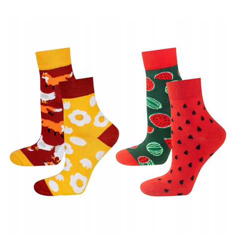 Lot de 2x chaussettes en coton coloré SOXO GOOD STUFF pour femmes pastèque | renard