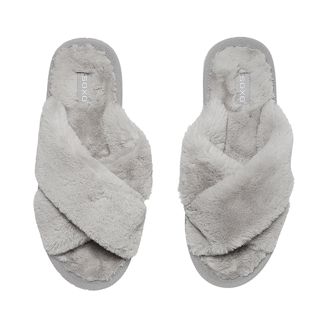 Chaussons SOXO gris pour femmes avec une semelle dure en TPR