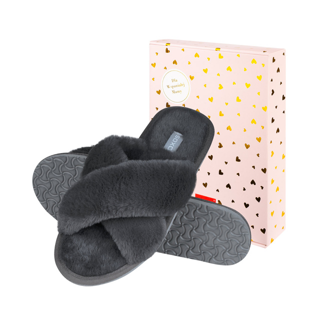 Chaussons SOXO en graphite souple pour femmes dans une boîte cadeau avec autocollants