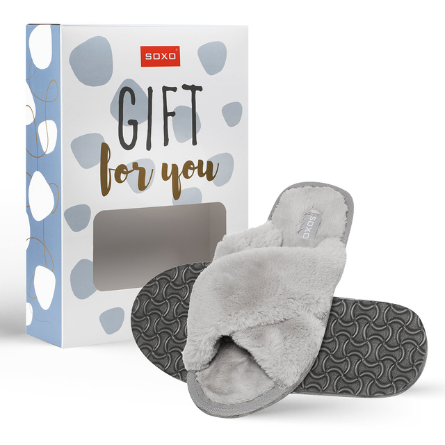 SOXO Pantoufles femme gris fourrure