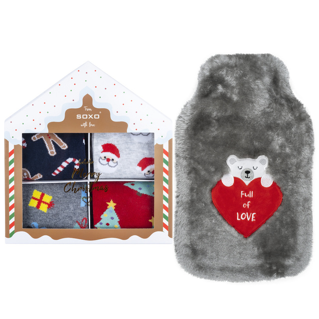 Set 4x Chaussettes colorées pour femmes et SOXO gris thermofor LARGE 1.8l en pull-over housse plein d'amour